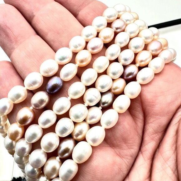 14K Gold Diamond Clasp Womens Multi Strand Pearl Estate Necklace Original Box - Picture 7 of 9